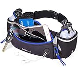 LotFancy Trinkgürtel Sport Laufgürtel mit 2 Trinkflasche (BPA Frei) Gürteltasche Bauchtasche, Komfortabel und Atmungsaktiv für Marathon Joggen Radfahren Campen Reisen Outdoor (Blau)