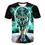 NSBXDWRM 3D Print T Shirt,Unisex Kreative Tier Wolf König 3D Grafik Drucken Kurzarm Pullover Regular Fit T-Shirt Für Männer Frauen Teens,L