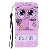 Hpory Kompatibel mit iPhone 8 Plus Hülle, iPhone 7 Plus Handyhülle Foto Muster PU Leder Klapphülle mit Handschlaufe Standfunktion Geldbörse Wallet Case Flip Cover Schutzhülle Tasche - Eule Jung