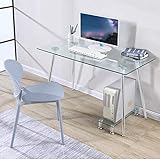 GOLDFAN Schreibtisch Glas Bürotisch Computertisch Arbeitstisch Eckschreibtisch Rechteckiger Tisch mit Silber Metallb