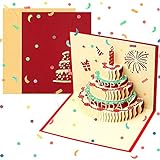 3D Geburtstagskarte, Pop Up Geburtstagskarten Grußkarte Geburtstag Karten mit 3 Schichten Kuchen, Gefaltete Happy Birthday Karte Glückwunschkarte Grußkarten mit Umschlag für Geburtstag W