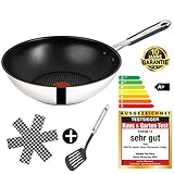 Tefal J90924 Jamie Oliver Wokpfanne Induktion 28cm, 3 tlg, 10 Jahre Garantie, Wok