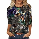 Trendige Oberteile Damen Neuartige T Shirt mit Tierdruck Langarm Bluse Persönlichkeit Tiger Katze Motiv Pullover Frühling Herbst Langarmshirts Tunika Teenager Mädchen Pulli Summertops Streetw