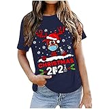 Weihnachts T Shirt Damen Kurzarm Rundhals Holiday T-Shirt Lustig Weihnachtsmann Tshirt Xmas Santa Claus Bluse Oberteil Tee Top