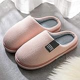 QPPQ Hausschuhe aus Baumwolle für drinnen und draußen,Herbst- und Winterpantoffeln für Damen und Herren, warme und rutschfeste Plüsch-Baumwollpantoffeln-Hell-Pink_36-37,rutschfeste Baumwollp