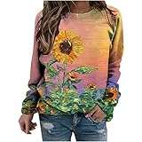 Oberteile Damen Bluse Tops Tie Dye Langarm T-Shirt Rundhals Sweatshirt Pullover Locker Langarmshirt Jumper Vintage Tunika Longshirt Blumen Druck Blusenshirt Frühling Basic S