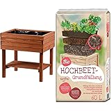 dobar breites Hochbeet aus Holz mit Ablageboden, Frühbeet Bausatz für Gemüse, Kräuter im Garten und Balkon, 80 x 60 x 80 cm, braun & Universal Bio Hochbeet-Grundfüllung 60 L