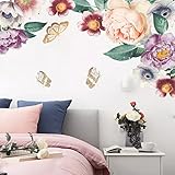 WSLWJH Wandtattoo Wandbild Große Aquarell Pfingstrose Schmetterling Wandaufkleber Blumen Schlafzimmer Dekoration Diy Wanddekorationen Wohnzimmer W