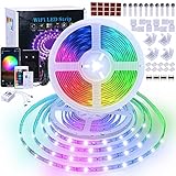 LED Strip 10M, RGB 5050 LED Streifen Wasserdicht, WIFI LED Stripband 12V mit IR Fernbedienung und Netzteil, Farbwechsel, Sync mit Musik, App-steuerung, Timer-Einstellung, für Party TV Küche B