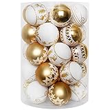 YILEEY Weihnachtskugeln Weihnachtsdeko Set Weiß und Gold 35 STK in 8 Farben, Kunststoff Weihnachtsbaumkugeln Box mit Aufhänger Christbaumkugeln Plastik Bruchsicher, Weihnachtsbaumschmuck, MEHRWEG