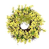 Hängender Kranz Gelbe künstliche Blume Freundliche Frühlings-Kranz-Fälschungs-Blumen-Rebe-Ring Garland for Wohnzimmertür hängende Wand hängend Heimtex
