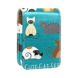 Lippenstiftetui Make-up-Tasche für Außen Mini-Tasche Reisekosmetiktasche mit Spiegel-Lippenstift-Box Cat-Set schneiden. für Damen Damen Geschenk