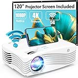 5G 4K Full HD Native 1080P WiFi Beamer 9500 Lumens [Mit 120″ Screen], Wireless Beamer Unterstützt Bildschirm Synchronisierung, Heimkino Projektor Kompatibel mit TV-Stick Smartphone & Tablet HDMI