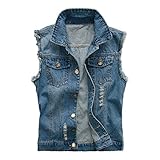 Lisli Herren Weste Ärmellos Jeans Jacke Männer Jeansjacke Jeansweste Freizeit Destroyed Denim Jack