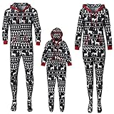 Weihnachten Schlafanzug Familie Hoodie Jumpsuit Family Pyjamas Set Zipper Up One Piece Overall Nachtwäsche mit Hirsche Aufdruck Weihnachts Einteiler Kostüm Schlafanzüge Hausanzug