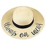 Me Plus Frauen Frühling Sommer Strand Papier bestickt Schriftzug Schlapphut, Always on Vacay – Beige, Larg