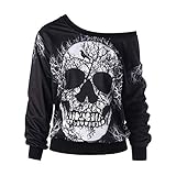 OverDose Damen 2019 Geist-Art-Frauen-Halloween-Lange Hülsen-Geist-Druck Clubbing-Bar-Partei-Sweatshirt-Pullover-Oberseiten-B