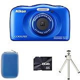 Nikon Coolpix S33 Digitalkamera (wasserdicht, stoßfest, inkl. Tasche, 8 GB Karte und Stativ) (13,2 MP, 3 x optischer Zoom), 6,9 cm (2,7 Zoll) LCD-Bildschirm, B