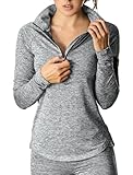 icyzone Damen Laufjacke Trainingsjacke 1/2 Zip Langarm Laufshirt im Winter (Athletic Grey, XL)