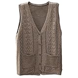 Pullunder Damen,Damen V-Ausschnitt Pullover Weste Retro Khaki Einfarbig Kurzer Cardigan Mantel Hohle Drehtasche Locker Ärmellos Strickwesten Weste Preppy Style Jumper Uniform Tank Top,Khaki, M