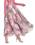 CHARTOU Damen Elegant Sommer Volle Länge Boho Blumendruck Plissee Chiffon Lange Maxi Rock Kleid - Violett - M