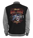 Ethno Designs Rat Tap - Hot Rod College-Jacke für Damen und Herren - Old School Rockabilly Retro Style - Navy/Sportsgrey, Größe M
