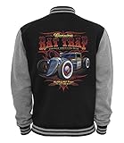 Ethno Designs Rat Tap - Hot Rod College-Jacke für Damen und Herren - Old School Rockabilly Retro Style - Navy/Sportsgrey, Größe M