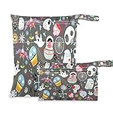 JUMBEAR Halloween-Totenkopf-Taschen, wasserdicht, wiederverwendbar, für Reisen, Strand, Baby-Tuch, Windeln, Organizer mit zwei Reißverschlusstaschen, für Badeanzug und Fitnessstudio, 2 Stück