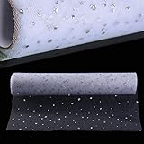 DEOMOR Tüllband 9m * 30cm Tüll Dekostoff mit kleine Pailletten Tischläufer Zierband Rolle Tischband Roll Dekoband für Hochzeit Party Bankett Deko DIY Hochzeit Tischedeko Geschenk Tüllbänder (Weiß)
