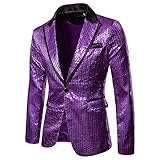 Herren Pailletten Blazer Casual Nachtclub Stil Langarm Ein-Knopf-Anzug Slim Fit Anzug Blazer Mantel Jacke KostüM FüR Hochzeit Party Dance Tops Business Hochzeit Langarm KnöPfe Slim Fit lauschig