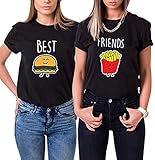 Best Friends Damen T-Shirt BFF Beste Freunde Burger und Pommes (Schwarz, Pommes M)