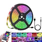 MINGRT LED Strip USB, Lichtleiste Bluetooth App-Steuerung Musik Sync und Timer, 5050 RGB 16 Mio Farben Band Lichter für Beleuchtung Zuhause Schlafzimmer Party (Color : 5M)