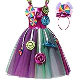 ranrann Kinder Mädchen Kleid Lolli Bonbons Prinzessin Outfits Regenbogen Mesh Tutu mit Haarschmuck Kostüm für Karneval Halloween Lila 104-110/4-5 J