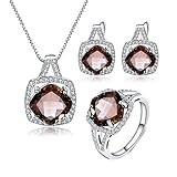 AdronQ®  Natural Smoky Quartz Schmuckset Für Frauen Hochzeit 925 Sterling Silber Ohrringe Ring Anhänger Set Feiner Schmuck