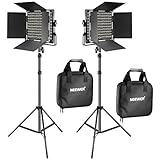 Neewer 2 Stücke Bi-Farbe 660 LED Videoleuchte und Ständer-Kit: (2) 3200k-5600K CRI 96+ Dimmabres Licht mit U Halterung und Barndoor (2) 2m Lichtständer für Studio Fotografie, V