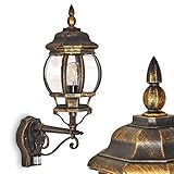 Außenwandleuchte Lentua m. Bewegungsmelder, Wandlampe aufwärts in antikem Look, Aluguß in Braun/Gold m. Kunststoff-Scheiben, Wandleuchte für Terrasse/Hof m. E27-Fassung, max. 60 Watt, Retro/Vintag