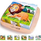 Rolimate Bilderwürfel Holz, Holzpuzzle 3D Würfelpuzzle Puzzlespiele 6 in 1 Tier-Motive mit 9 Würfel Holzspielzeug für Kinder ab 2 3 4 Jahren, Montessori Vorschule Lernspielzeug, 16 x 16cm, b