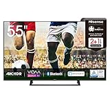 Hisense 55AE7200F 139 cm (55 Zoll) Fernseher (4K Ultra HD, HDR, Triple Tuner DVB-C/ S/ S2/ T/ T2, Smart-TV, Mittelstandfuß, Frameless, Bluetooth, Alexa)