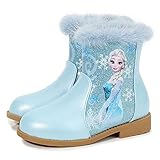 FStory&Winyee Schneestiefel Mädchen Prinzessin Schuhe ELSA Stiefel Kinder Winterstiefel mit Warmem Gefüttert Futter Gummistiefel Outdoor Schlupfstiefel Eiskönigin Kostüm Zubehö