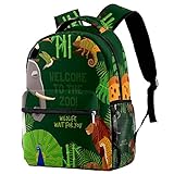 Schulrucksack Mädchen Teenager Süße Kinderrucksack Laptop Rucksäcke Zoo Elefant Löwe Pfau Leichte Reiserucksack für Jungen M