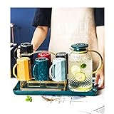 KGDC Teeservice für Erwachsene Glae-Tee-Sets mit Tablett einschließlich Tee-Topf Teetassen-Metall-Becher-Baumhalter-Ständer und Tablett Haushaltswasser-Becher-Set Multicolor Tischdek