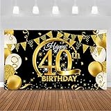 BOYATONG 40. Geburtstag Dekoration Schwarz Gold, Extra Große Stoff Schild Poster zum 40. Jahrestag Foto Stand Hintergrund Banner, 40 Jahre Geburtstag Party Lieferung für Frau M