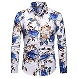 KBUY Herren Blumen Hemd Langarm Bunte Hawaii-Print Hemd Mehrfarbig Muster Slim Fit Shirts Baumwolle Herren Bedrucktes Hemd Paisley Muster Langarm Casual Shirts Gemustertes Herrenhemd Große Größe M-5XL