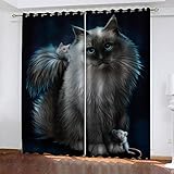 TTBBBB Blickdicht Vorhang Für Schlafzimmer Tierische Katze und Maus B 140 x H 160 cm 3D Druckmuster Öse Thermisch isoliert 90% Blickdicht Vorhang für Kinder Jungen Mädchen Sp