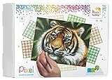 Pixel P090028 Mosaik Geschenkverpackung Tiger, Pixelbild ca. 25,4 x 20,3 cm, kinderleichtes Stecksystem, ohne Bügeln und Kleben, Steinchen aus Biokunststoff, ideal fü