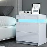 TUKAILAI Nachttisch mit LED Licht, 2 Schubladen und Hochglanz Nachttisch Nachtschrank Nachtschrank Tisch für Schlafzimmer W