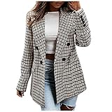 Masrin Hahnentritt-Mantel für Damen Mode Karierter Anzug Langarm-Blazer mit Umlegekragen Zweireihige schmale Jacke Lässige Oberbekleidung