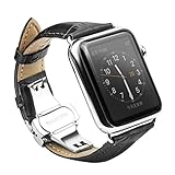 CoverKingz Leder Armband kompatibel mit Apple Watch 42mm/44mm/45mm, Lederarmband für Series 7/6/SE/5/4/3/2/1, Edelstahl Butterfly Faltschließe, Leder Band Schw