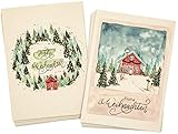 100%Mosel Postkarten Set Weihnachten, mit Aquarellmotiv, 12 Stück (105 x 148 mm), Weihnachtskarten aus baumfreien Naturpapier im Skandilook