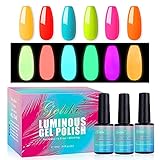 Gelike Gel-Nagellack-Set, leuchtet im Dunkeln, Neongelb, Lila, Grün, Orange, Blau, Rot, fluoreszierend, leuchtend, Gel-Nagellack, UV-LED, Nagelkunst-Set, 6 Stück, 10